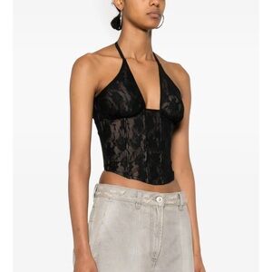 Misbhv Lace Corset Floral Neck tie halter Woman Black NEW